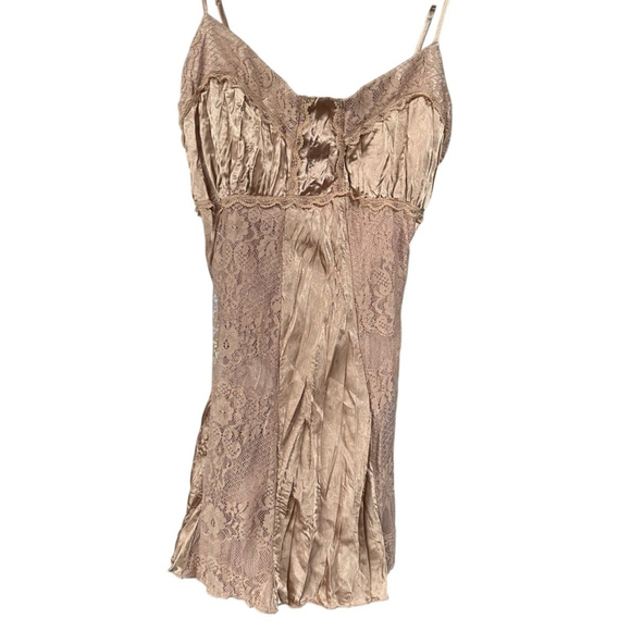 Dolled Up Womens Satin Babydoll Top‎ M Metallic Gold Beaded Lace Coquette Y2K - Picture 1 of 14